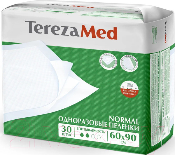 Изображение товара Набор пеленок одноразовых впитывающих Tereza Med Впитывающие Normal 60x90 (30шт)