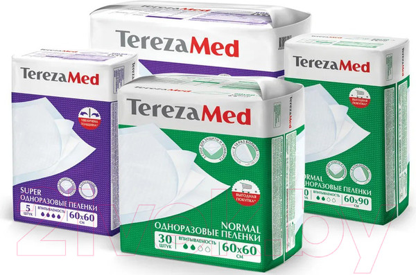 Изображение товара Набор пеленок одноразовых впитывающих Tereza Med Впитывающие Normal 60x90 (30шт)