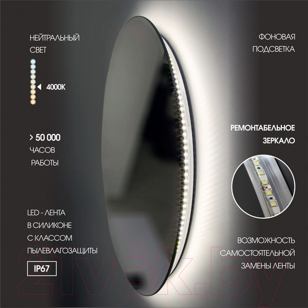 Изображение товара Зеркало Алмаз-Люкс Tokyo 80-4 (с подсветкой)