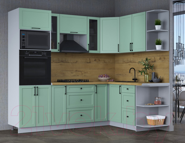 Изображение товара Кухонный гарнитур Интерлиния Тренд 1.68x2.4 ВТ правая (мята/мята/дуб бунратти)