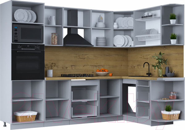 Изображение товара Кухонный гарнитур Интерлиния Тренд 1.68x2.8 ВТ правая (мята/мята/дуб бунратти)