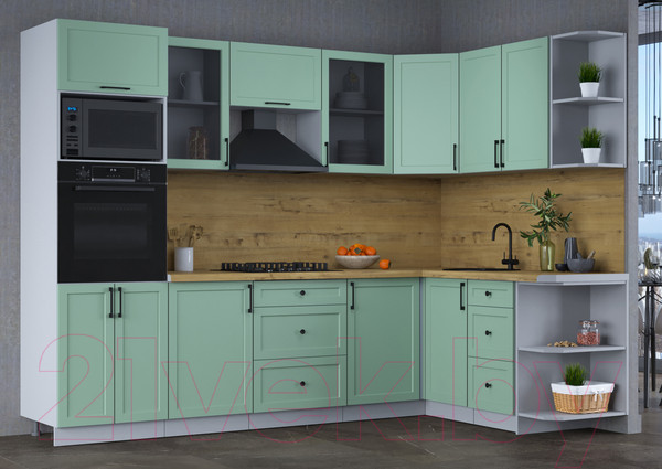 Изображение товара Кухонный гарнитур Интерлиния Тренд 1.68x2.8 ВТ правая (мята/мята/дуб бунратти)