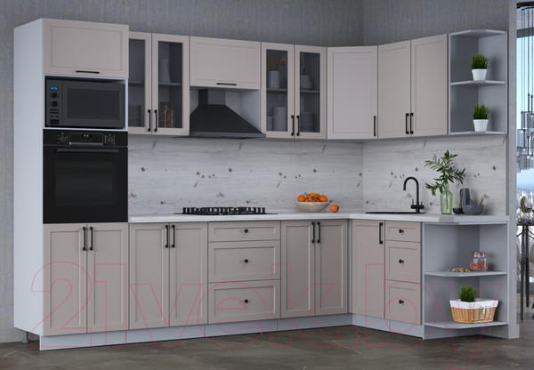 Изображение товара Кухонный гарнитур Интерлиния Тренд 1.68x3.0 ВТ правая (луна/луна/бискайская сосна)