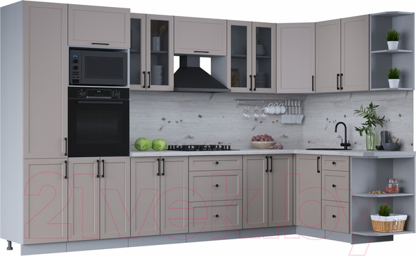 Изображение товара Кухонный гарнитур Интерлиния Тренд 1.68x3.4 ВТ правая (луна/луна/бискайская сосна)