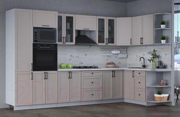 Изображение товара Кухонный гарнитур Интерлиния Тренд 1.68x3.4 ВТ правая (луна/луна/бискайская сосна)