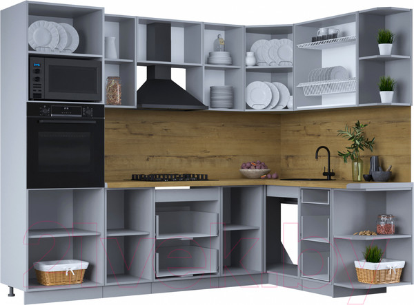 Изображение товара Кухонный гарнитур Интерлиния Тренд 1.68x2.6 ВТ правая (мята/белый/бискайская сосна)