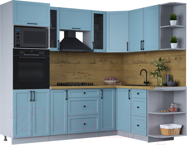 Изображение товара Кухонный гарнитур Интерлиния Тренд 1.68x2.4 ВТ правая (океан/океан/дуб бунратти)
