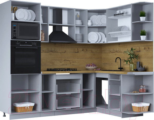 Изображение товара Кухонный гарнитур Интерлиния Тренд 1.68x2.4 ВТ правая (океан/океан/дуб бунратти)