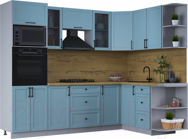 Изображение товара Кухонный гарнитур Интерлиния Тренд 1.68x2.6 ВТ правая (океан/океан/дуб бунратти)