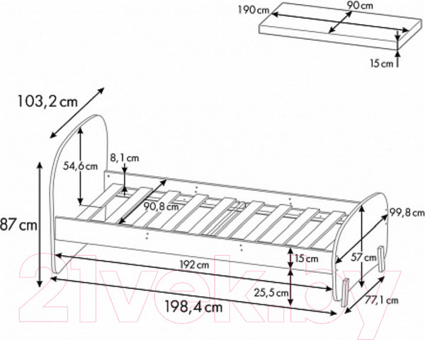 Изображение товара Односпальная кровать Polini Kids Mirum 1910 / 0002071.42 (серый)