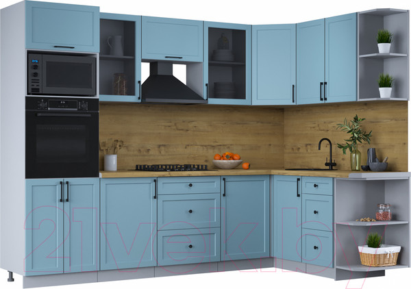 Изображение товара Кухонный гарнитур Интерлиния Тренд 1.68x2.8 ВТ правая (океан/океан/дуб бунратти)
