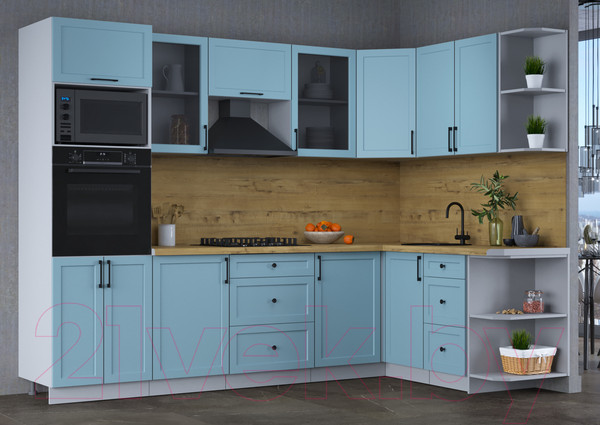 Изображение товара Кухонный гарнитур Интерлиния Тренд 1.68x2.8 ВТ правая (океан/океан/дуб бунратти)
