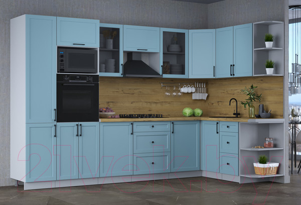 Изображение товара Кухонный гарнитур Интерлиния Тренд 1.68x3.2 ВТ правая (океан/океан/дуб бунратти)