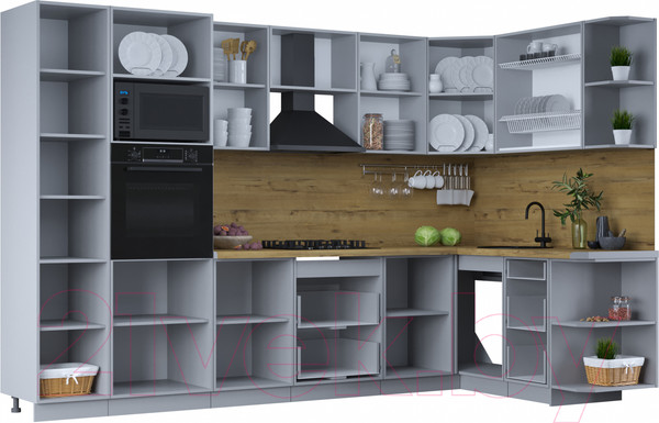 Изображение товара Кухонный гарнитур Интерлиния Тренд 1.68x3.2 ВТ правая (океан/океан/дуб бунратти)