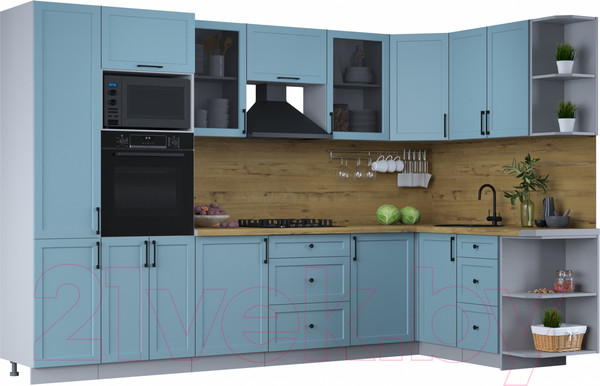 Изображение товара Кухонный гарнитур Интерлиния Тренд 1.68x3.2 ВТ правая (океан/океан/дуб бунратти)