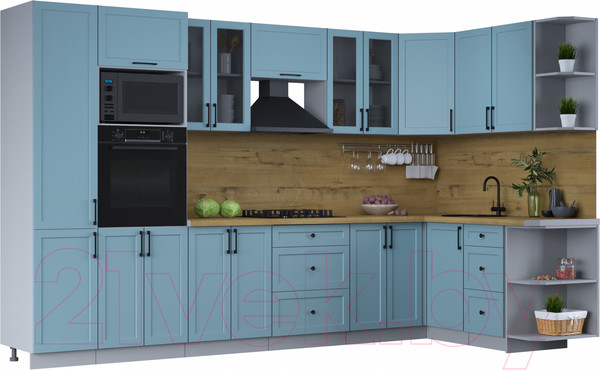 Изображение товара Кухонный гарнитур Интерлиния Тренд 1.68x3.4 ВТ правая (океан/океан/дуб бунратти)