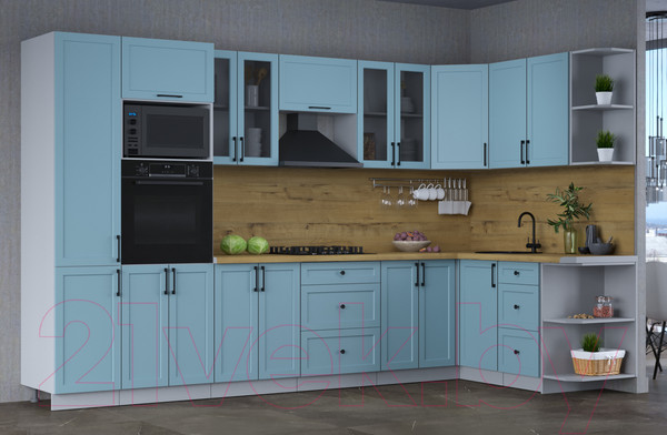 Изображение товара Кухонный гарнитур Интерлиния Тренд 1.68x3.4 ВТ правая (океан/океан/дуб бунратти)