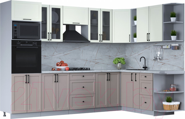 Изображение товара Кухонный гарнитур Интерлиния Тренд 1.88x3.0 ВТ правая (луна/белый/серый каспий)