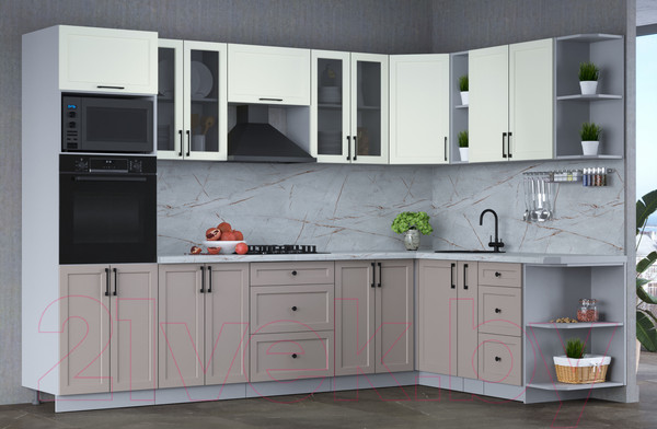 Изображение товара Кухонный гарнитур Интерлиния Тренд 1.88x3.0 ВТ правая (луна/белый/серый каспий)