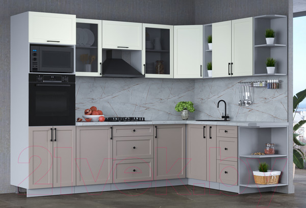 Изображение товара Кухонный гарнитур Интерлиния Тренд 1.88x2.8 ВТ правая (луна/белый/серый каспий)