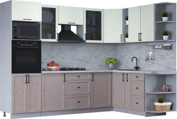 Изображение товара Кухонный гарнитур Интерлиния Тренд 1.88x2.8 ВТ правая (луна/белый/серый каспий)