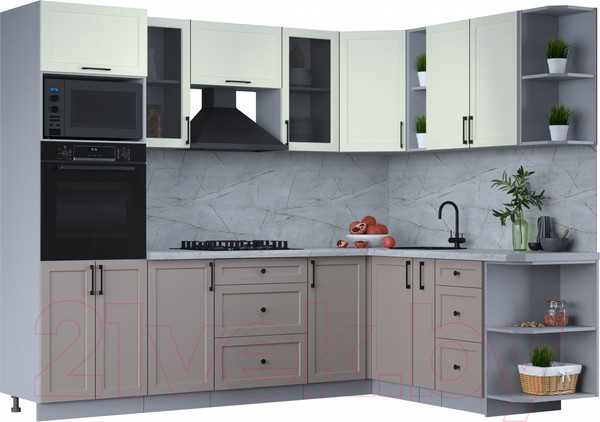 Изображение товара Кухонный гарнитур Интерлиния Тренд 1.88x2.6 ВТ правая (луна/белый/серый каспий)