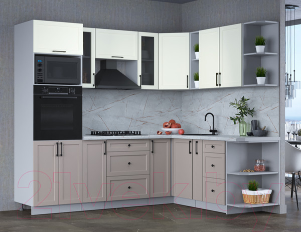 Изображение товара Кухонный гарнитур Интерлиния Тренд 1.88x2.4 ВТ правая (луна/белый/серый каспий)