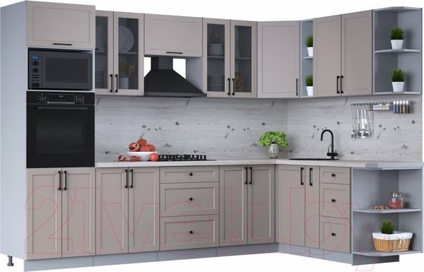 Изображение товара Кухонный гарнитур Интерлиния Тренд 1.88x3.0 ВТ правая (луна/луна/бискайская сосна)