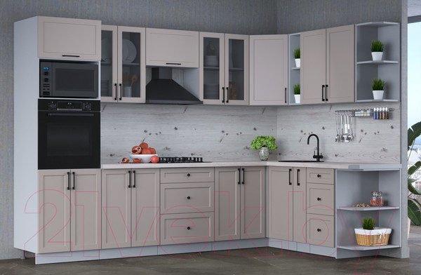 Изображение товара Кухонный гарнитур Интерлиния Тренд 1.88x3.0 ВТ правая (луна/луна/бискайская сосна)