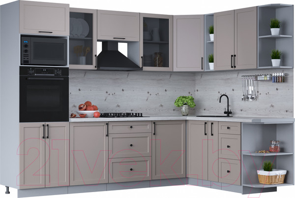 Изображение товара Кухонный гарнитур Интерлиния Тренд 1.88x2.8 ВТ правая (луна/луна/бискайская сосна)