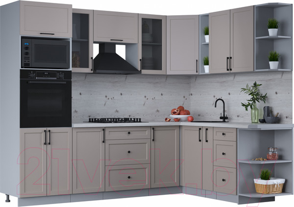 Изображение товара Кухонный гарнитур Интерлиния Тренд 1.88x2.6 ВТ правая (луна/луна/бискайская сосна)