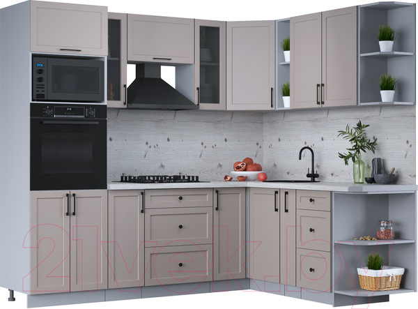 Изображение товара Кухонный гарнитур Интерлиния Тренд 1.88x2.4 ВТ правая (луна/луна/бискайская сосна)