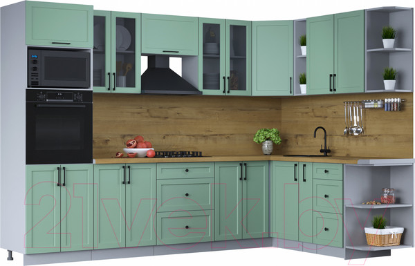 Изображение товара Кухонный гарнитур Интерлиния Тренд 1.88x3.0 ВТ правая (мята/мята/дуб бунратти)