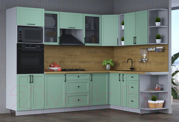 Изображение товара Кухонный гарнитур Интерлиния Тренд 1.88x2.8 ВТ правая (мята/мята/дуб бунратти)