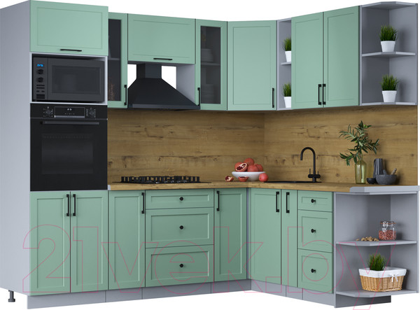 Изображение товара Кухонный гарнитур Интерлиния Тренд 1.88x2.4 ВТ правая (мята/мята/дуб бунратти)
