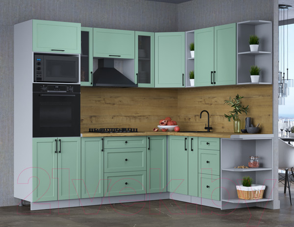Изображение товара Кухонный гарнитур Интерлиния Тренд 1.88x2.4 ВТ правая (мята/мята/дуб бунратти)