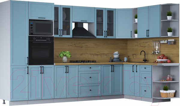 Изображение товара Кухонный гарнитур Интерлиния Тренд 1.88x3.4 ВТ правая (океан/океан/дуб бунратти)