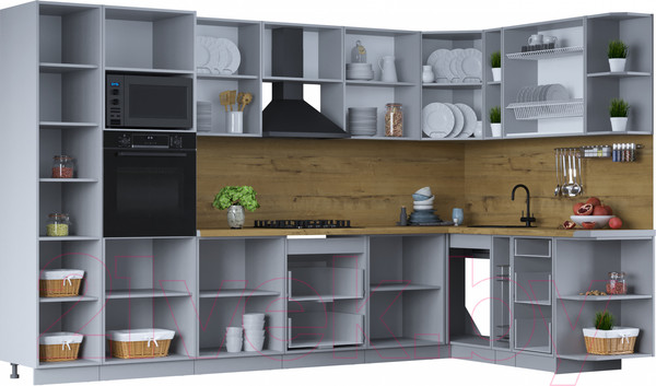 Изображение товара Кухонный гарнитур Интерлиния Тренд 1.88x3.4 ВТ правая (океан/океан/дуб бунратти)