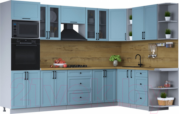 Изображение товара Кухонный гарнитур Интерлиния Тренд 1.88x3.0 ВТ правая (океан/океан/дуб бунратти)