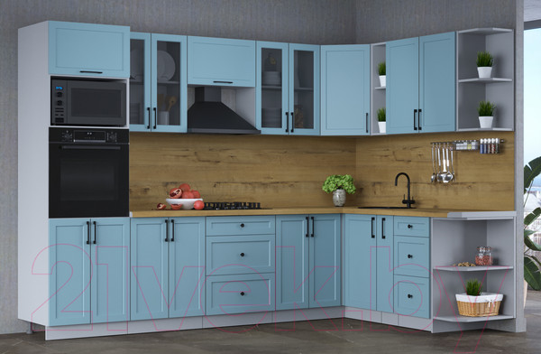 Изображение товара Кухонный гарнитур Интерлиния Тренд 1.88x3.0 ВТ правая (океан/океан/дуб бунратти)