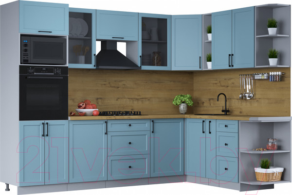 Изображение товара Кухонный гарнитур Интерлиния Тренд 1.88x2.8 ВТ правая (океан/океан/дуб бунратти)