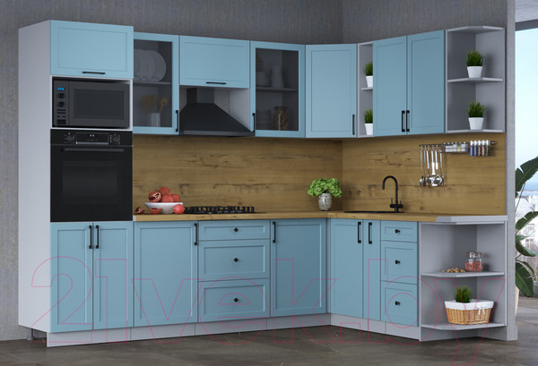 Изображение товара Кухонный гарнитур Интерлиния Тренд 1.88x2.8 ВТ правая (океан/океан/дуб бунратти)