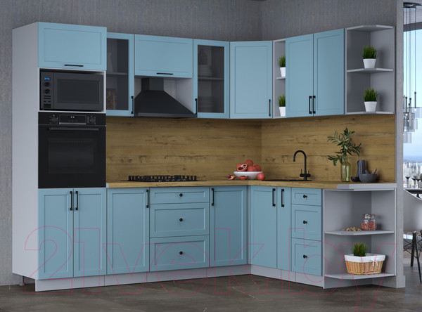 Изображение товара Кухонный гарнитур Интерлиния Тренд 1.88x2.6 ВТ правая (океан/океан/дуб бунратти)