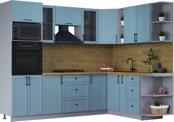 Изображение товара Кухонный гарнитур Интерлиния Тренд 1.88x2.6 ВТ правая (океан/океан/дуб бунратти)
