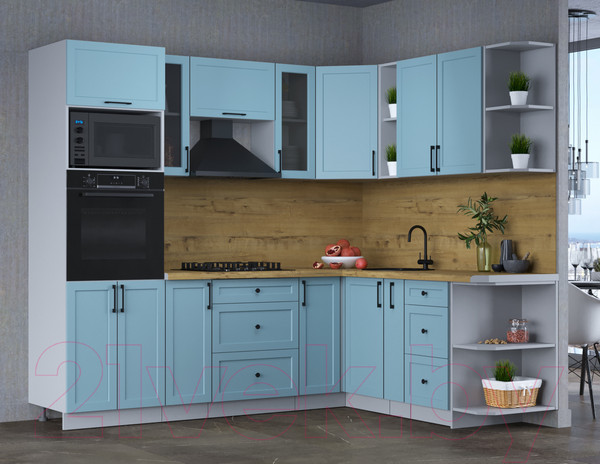 Изображение товара Кухонный гарнитур Интерлиния Тренд 1.88x2.4 ВТ правая (океан/океан/дуб бунратти)