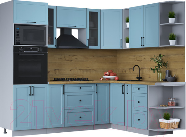 Изображение товара Кухонный гарнитур Интерлиния Тренд 1.88x2.4 ВТ правая (океан/океан/дуб бунратти)