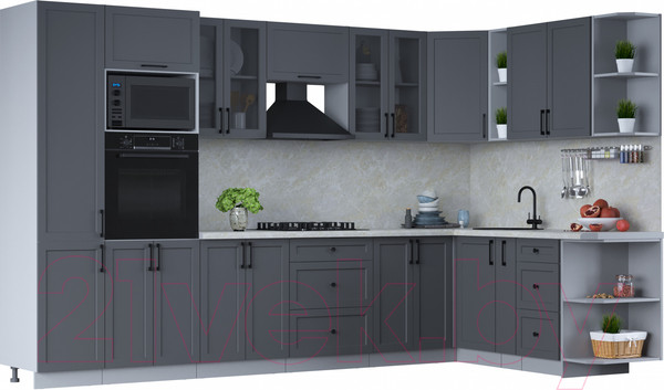 Изображение товара Кухонный гарнитур Интерлиния Тренд 1.88x3.4 ВТ правая (пепел/пепел/опал светлый)