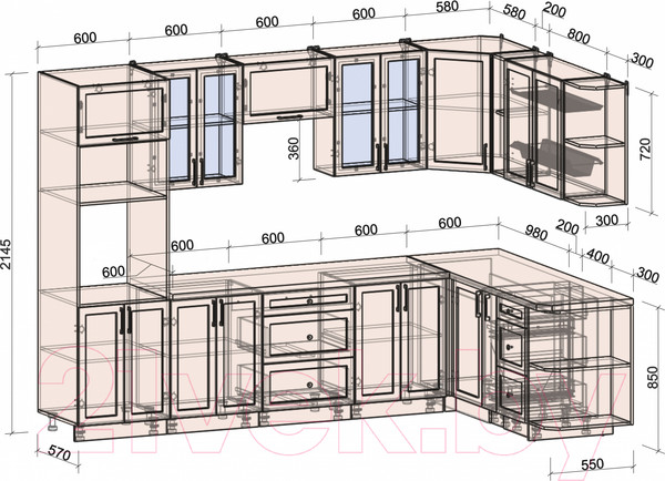 Изображение товара Кухонный гарнитур Интерлиния Тренд 1.88x3.0 ВТ правая (пепел/пепел/опал светлый)