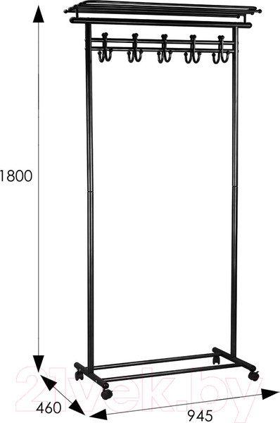 Изображение товара Стойка для одежды Мебелик М9 на колесах с крючками (черный)