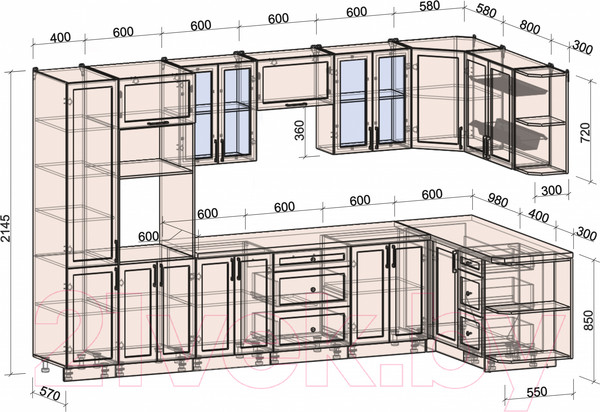 Изображение товара Кухонный гарнитур Интерлиния Тренд 1.68x3.4 ВТ правая (пепел/пепел/опал светлый)